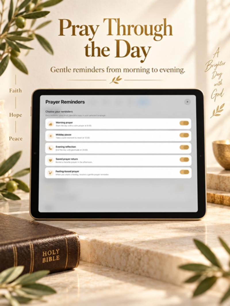 Pray Pages on iPad showing gentle Christian prayer reminders
